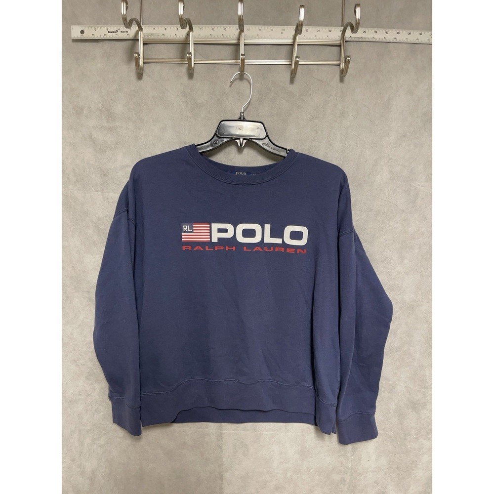 Polo Ralph Lauren Sweater Men L Blue Spell Out Sweatshirt Pullover Casual Hybrid - Picture 2 of 8